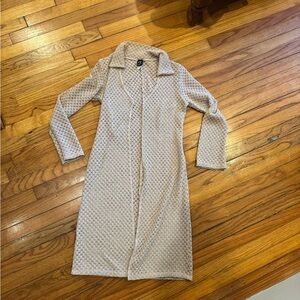 Beige Textured Long Cardigan